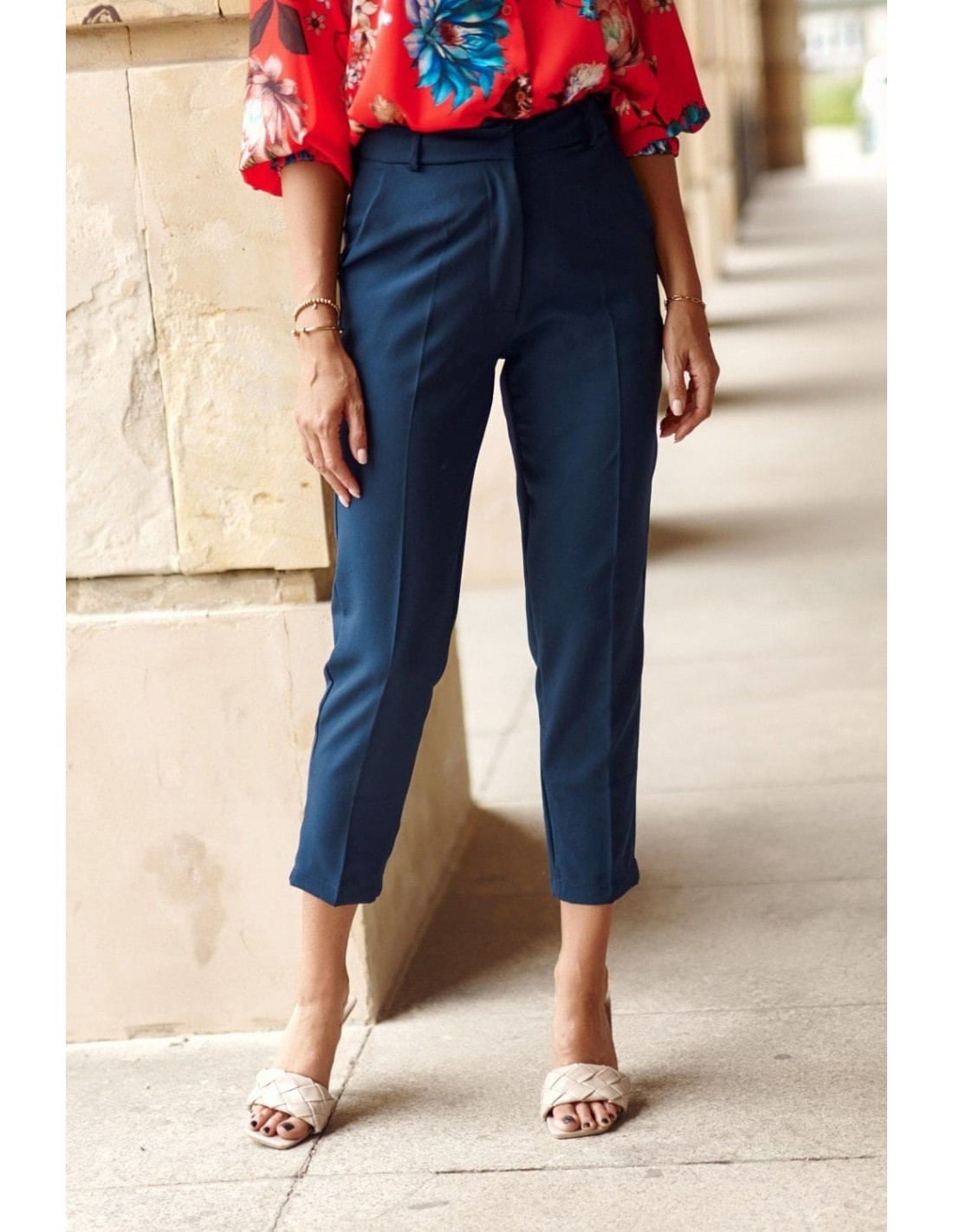 Elegant navy blue crease trousers MP45120 - Online store - Boutique